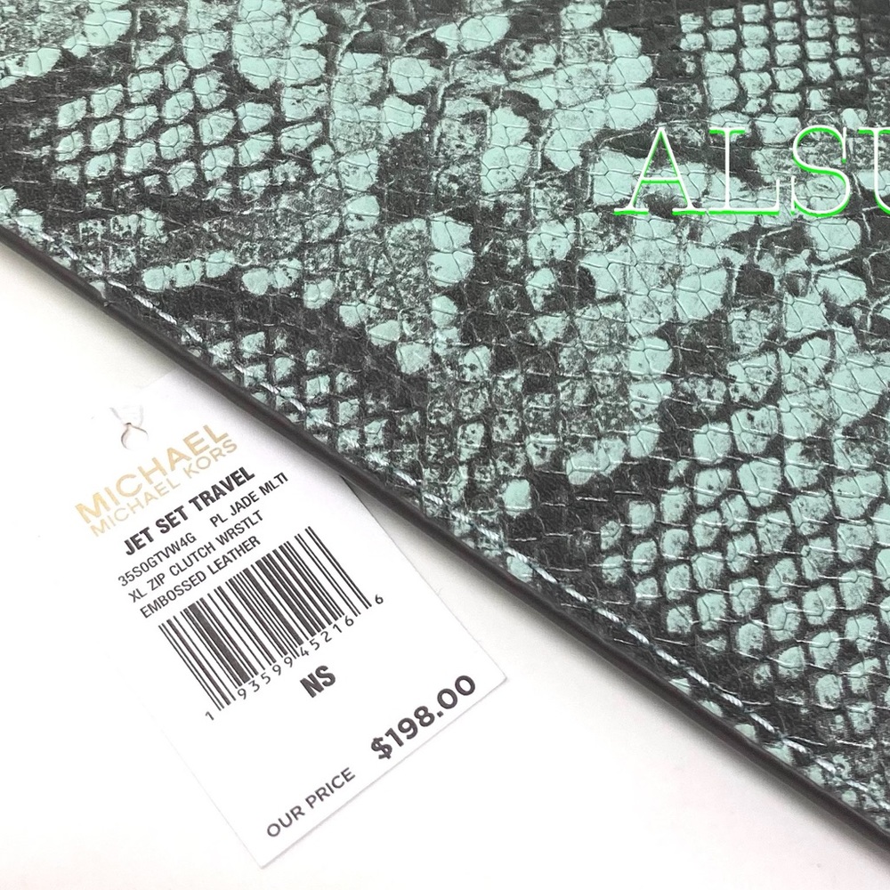 🎄 SANTA’S DEAL 🎄 Michael Kors Clutch ZIP XL Embossed Leather Jade 35S0GTVW4G - Picture 8 of 8